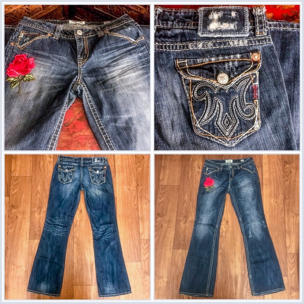 HP🌹 MEK “New Oaxaca Bootcut” Sexy Red Rose Jeans - Picture 3 of 9